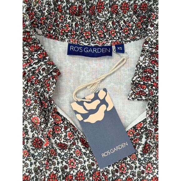 NWT Ro's Garden Bimba Mini Floral Tiered Ruffle Boho Tassel Dress Aix Red XS - Picture 5 of 7